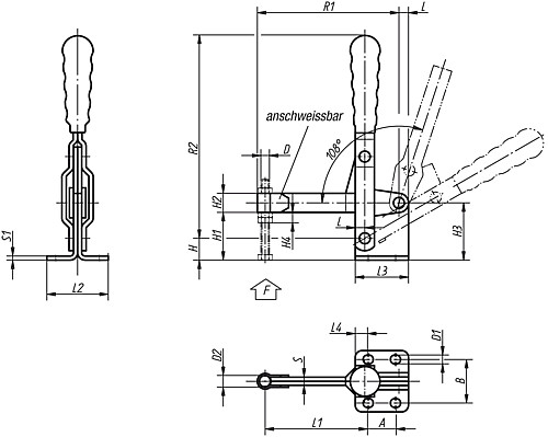 Norelem 05020-081 SCHNELLSPANNER VERTIKAL, MIT WAAGRECHTEM FUSS, D=M8 - Norelem 05020 Schnellspanner vertikal mit waagrechtem Fuss und vollem Spannarm