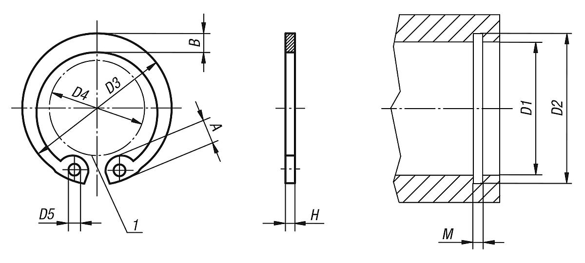 Norelem 07331-251200 SICHERUNGSRING FÜR BOHRUNG DIN472, D1=25, STAHL PHOSPHATIERT - DIN 472 Sicherungsringe fuer Bohrungen  - Massblatt