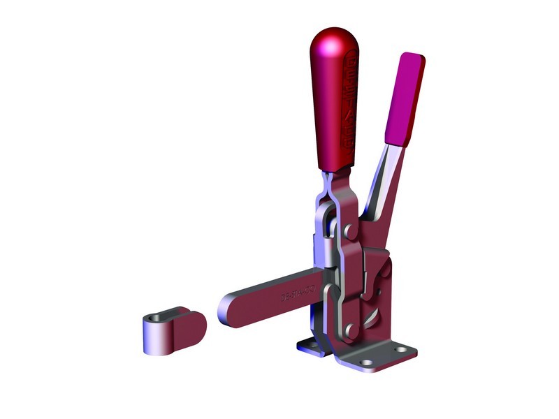DESTACO 210-TUB Vertikal-Kniehebelspanner Haltekraft 2800 N - 3400 N, Öffnungswinkel 105° - 210-SR Vertikalspanner - massiver Spannarm - Fuss abgewinkelt - mit Zusatzverriegelung