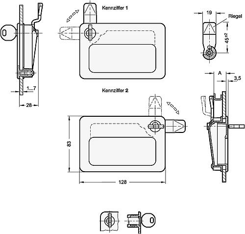 Ganter 115.10-SU-28-2-SW Verriegelungen mit Griffschale - GN 115-10 Verriegelungen mit Griffschale-Skizze