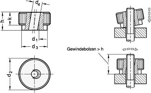 Ganter 6303.1-M10 SCHNELLSPANN RÄNDELMUTTER - GN 6303-1 Schnellspann Raendelmuttern - Stahl-Skizze