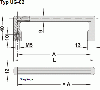 Leschhorn UG-02.029.01 Universal-Gerätegriffe Montageausführung 2, A 29.0,  Schenkel schwarz / Steg natur Griff aus Einzelelementen, komplett montiert - Leschhorn UG-02 Universal-Geraetegriffe aus Einzelelementen