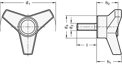 Ganter 5330-100-M12-40 ELESA DREISTERNGRIFF MIT SCHRAUBE - GN 5330 Dreisterngriffschrauben-Skizze