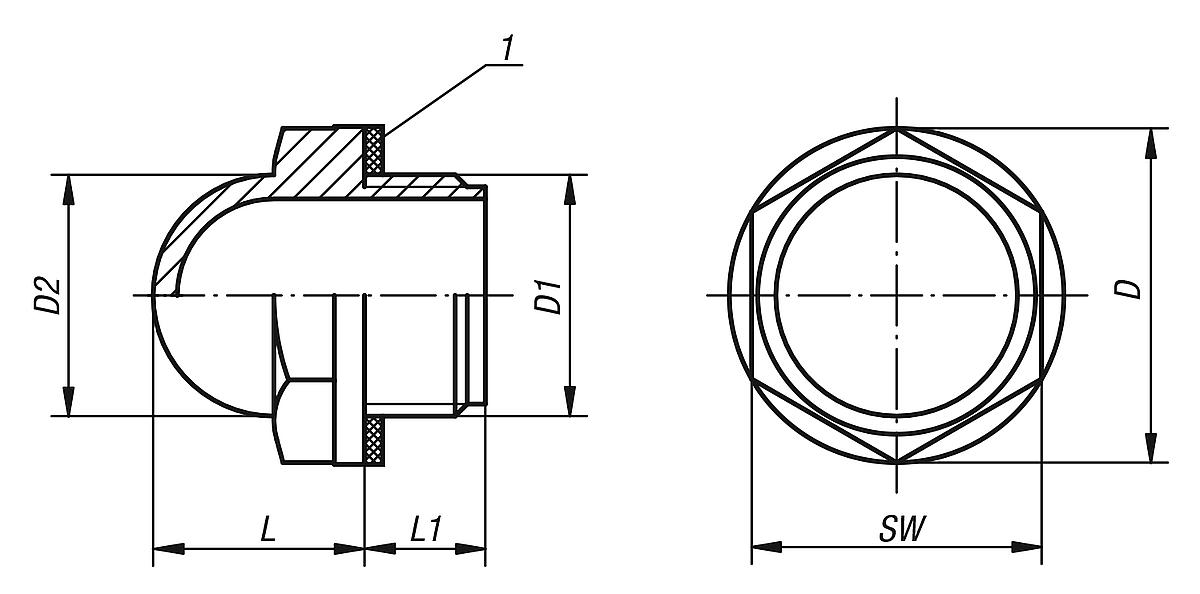 Kipp K0447.35034 ÖLSCHAUGLAS, GEWÖLBT, D=35, D1=G 3/4 - K0447 OElschauglaeser gewoelbt - Massblatt