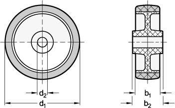 Ganter 22880-40-G-A  Räder, Laufbelag Polyurethan, Radkörper Polyamid, Raddurchmesser d1: 40, Lagerart: G - Gleitlager, Form: A - Rad ohne Gehäuse - GN 22880 Raeder - Laufbelag Polyurethan - Radkoerper Polyamid - Massblatt