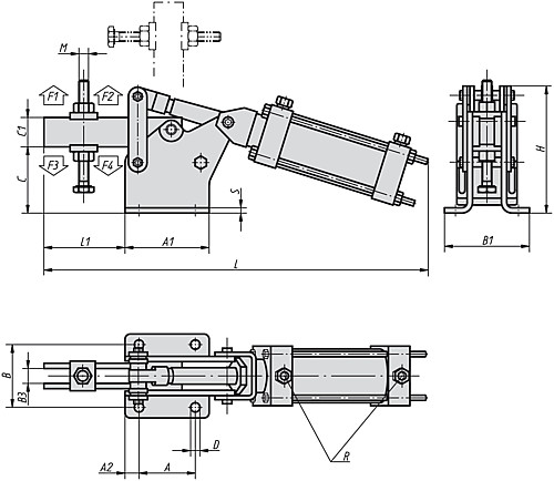 Kipp K0092.2000 PNEUMATIKSPANNER HORIZONTAL, SCHWERE AUSFÜHRUNG, P=2000 daN - KIPP K0092 Pneumatikspanner horizontal schwere Au