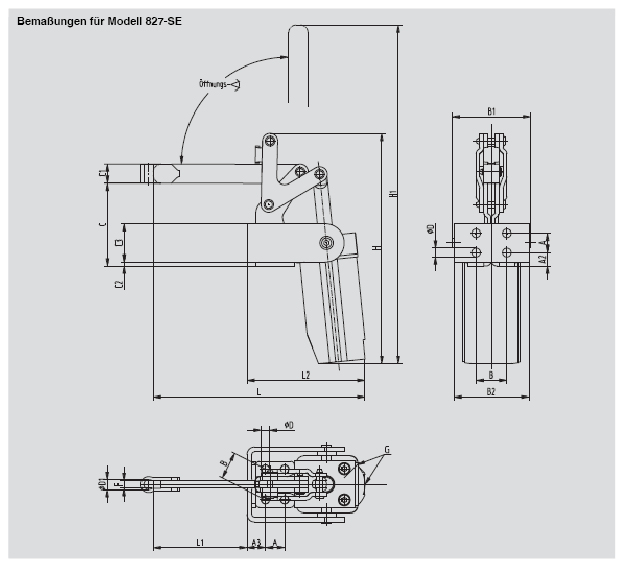 DESTACO 817-SE Standard Kraftspanner Haltekraft 2000 N; vertikaler Zylinder  Massiver-Spannarm (Sensor 8EA-109-1 separat bestellen) - 817 Standard Kraftspanner