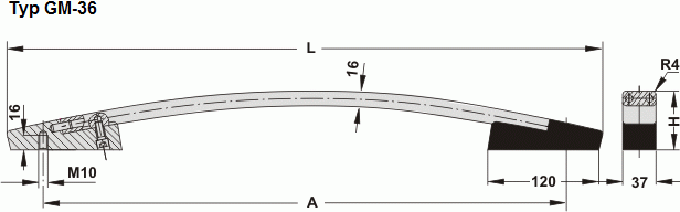 Leschhorn GM-36.1000.01   gebogene Maschinengriffe, Aluminium,  A 100, 0 Schenkel schwarz / Steg natur Griff aus Einzelelementen, komplett montiert - Leschhorn GM gebogene Maschinengriffe in modernem Design