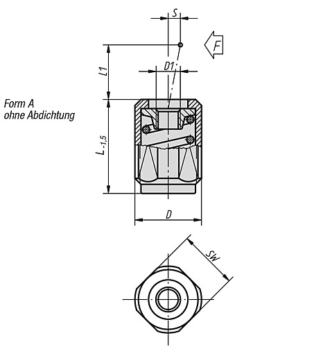Kipp K0372.1020X12 FEDERNDES SEITENDRUCKSTÜCK FORM A, D=M12, D1=M4, F=20N, L=11 - KIPP K0372-A Federnde Seitendruckstuecke mit Gewind