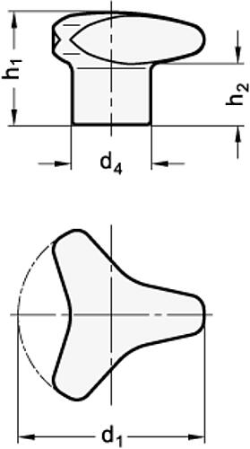 Ganter 5345.4-25-A Edelstahl Dreisterngriffe, ohne Bohrung, 1.4404 (A4) - GN 5345-4 Edelstahl Dreisterngriffe - ohne Bohrung - A4 -Skizze