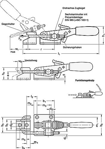Ganter 851.3-160-T-A4 Edelstahl Verschlussspanner mit Verriegelung, für Zugspannung - GN 851-3 Edelstahl Verschlussspanner mit Verriegelung - fuer Zugspannung-Abbildung