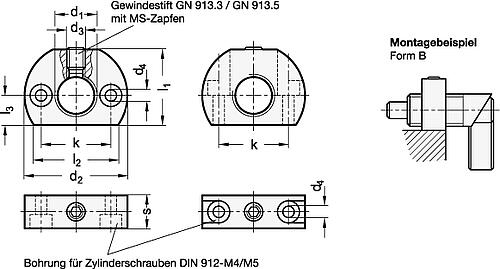 Ganter 612.1-M12X1,5-A-NI EDELSTAHL HALTESTÜCK (BOHRUNG PARALLEL Z. RASTR.) - GN 612-1 Edelstahl Haltestuecke-Skizze