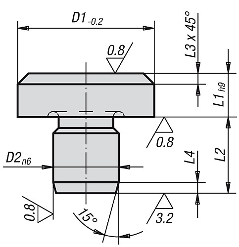 Norelem 02010-041 AUFLAGEBOLZEN  D2=4, DIN 6321 - Norelem 02010 Auflagebolzen