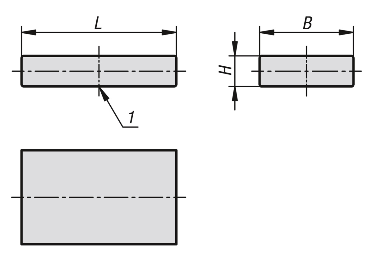 Norelem 09002-1612 ROHMAGNET BLOCKMAGNET 16 ±0,1X12,5 ±0,1X2,5 ±0,1, NDFEB, VERNICKELT - NLM 09002 Rohmagnete -Blockmagnete- aus NdFeB-Skizze