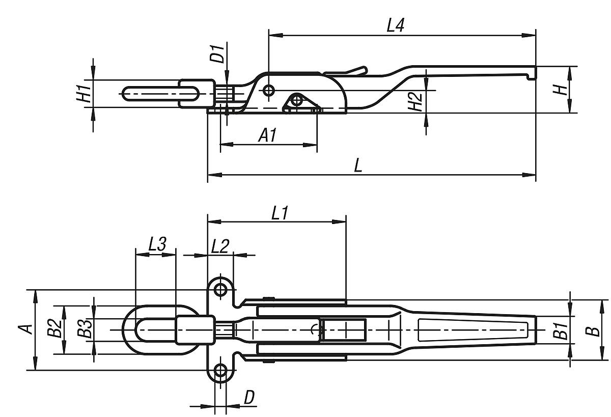 Norelem 05560-1852371 SPANNVERSCHLUSS EINSTELLBAR, FORM A, STAHL - NLM 05560-SVA Spannverschluesse einstellbar - schwere Ausfuehrung - Form A - Massblatt