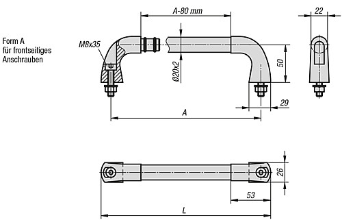 Kipp K0227.200081 ROHRGRIFF FORM A, A=200       EDELSTAHL, ROHR GESCHLIFFEN - KIPP K0227-A Rohrgriffe Edelstahl - Form A