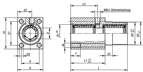 Norelem 21524-301002 LINEARGEHÄUSEEINHEIT D=30, MIT FLANSCH UND KUGELLAGER 21510 - Norelem 21524 Lineargehaeuseeinheiten mit Flansch - Tandem