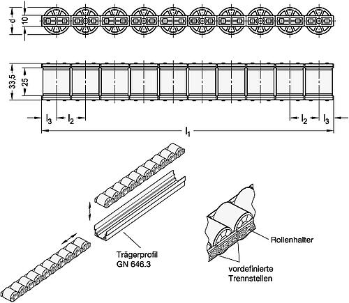 Ganter 646.1-270-15-PA Rollenleisten für Rollschienen - GN 646-1 Rollenleisten fuer Rollschienen-Skizze