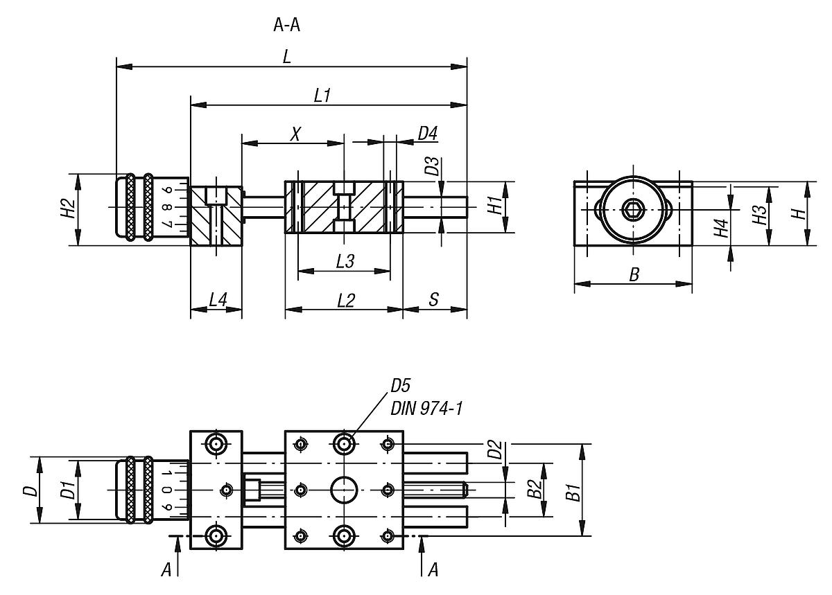 Norelem 21100-08 POSITIONIERTISCH KURZ, - NLM 21100 Positioniertische kurz - Massblatt