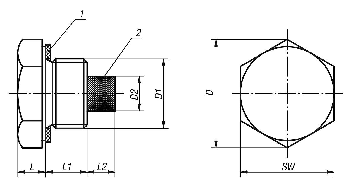 Norelem 28026-24038 ALUMINIUMMAGNETSTOPFEN, D=24,5, D1=G 3/8 - NLM 28026 Aluminiummagnetstopfen - Massblatt
