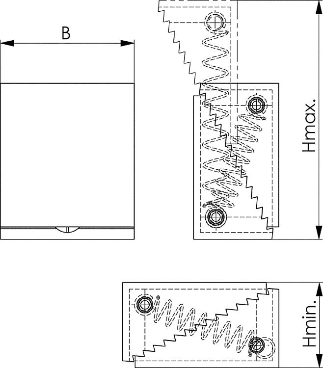 AMF 6501-2 Spannunterlage, Größe : 2, H min.: 37, H max.: 107, B: 60 - LE 6501 Spannunterlage -Skizze