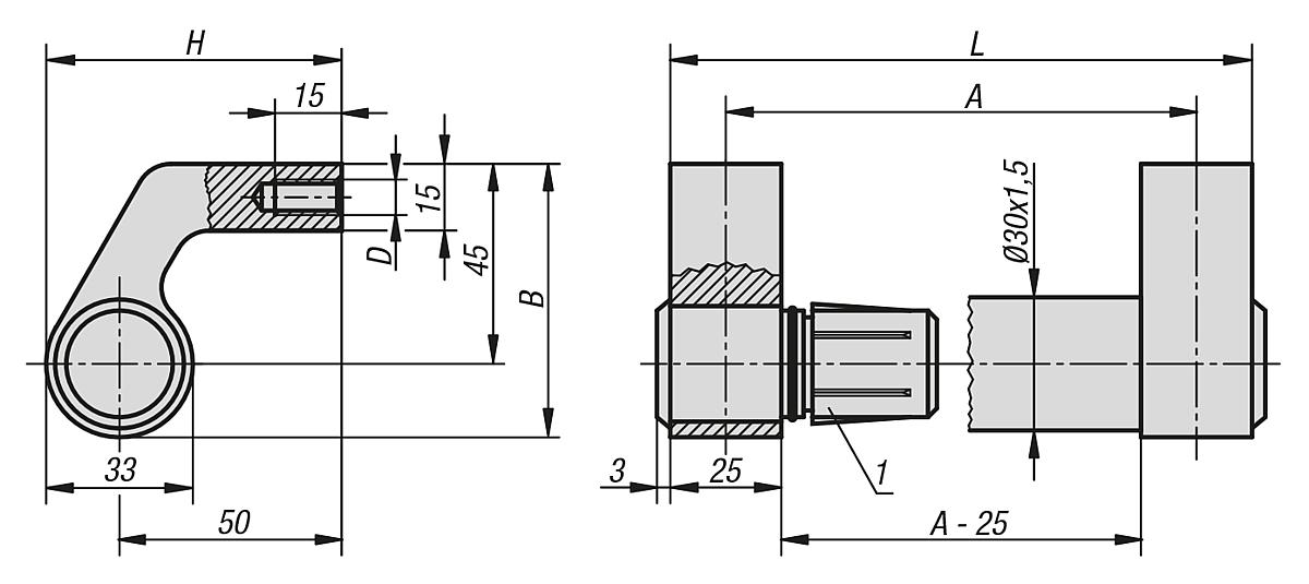 Kipp K0132.4002 WINKELSCHENKELGRIFF A=400, SCHWARZ ELOXIERT - K0132 Winkelschenkelgriffe - Massblatt