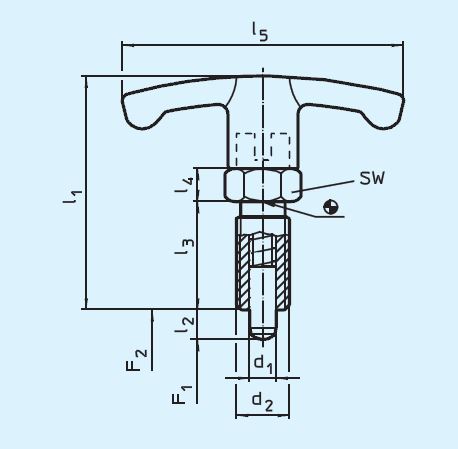 Halder 22110.0936 Rastbolzen kompakt mit Sechskantbund  und Arretierung Ø 8 x 8 mit T-Griff, rostfreier Stahl - EH 22110 Rastbolzen kompakt mit Sechskantbund und Arretierung