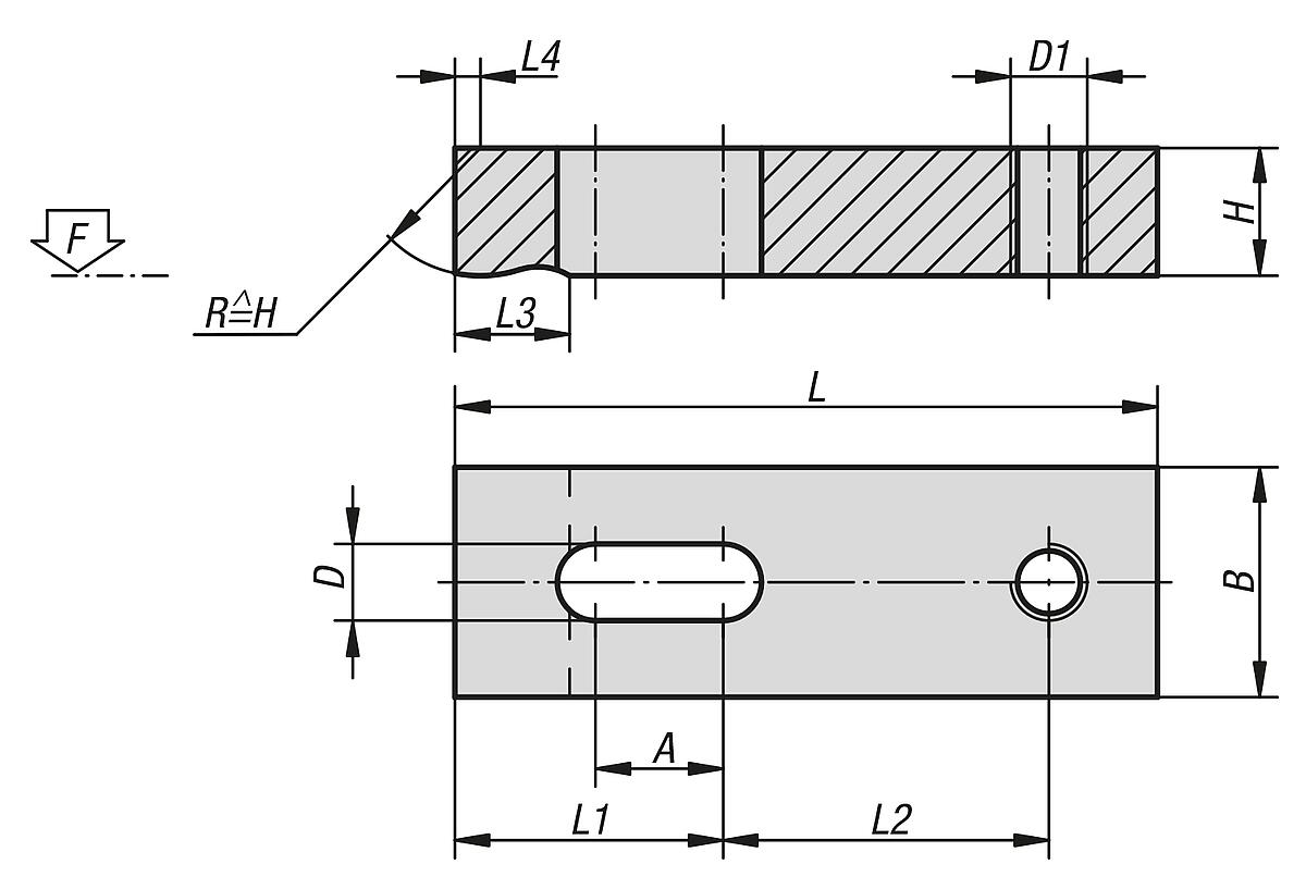 Norelem 04050-16 VERSTELLBARES SPANNEISEN, L=160, B=50 - NLM 04050 Verstellbare Spanneisen - Massblatt