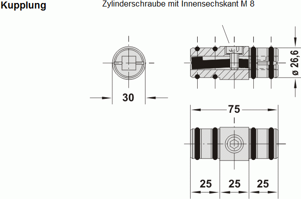 Leschhorn HS-30.B90.54   Griffe Typ B schwarz pulverbeschichtet, Rohre Ø 30x1,5   Rohrbogen 90 Grad schwarz Griff aus Einzelelementen - Leschhorn HS Handlauf und Rohrgriff-Stecksystem - Kupplung Zeichnung