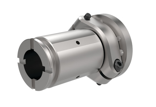 DESTACO STS-0010-NA-2P Adapter 90° mit Mittenversatz, Lochbild 4x8H7 auf 40x40 mm, Zentrum zur versetzten Spannfläche 15mm, Durchmesser 59,6 mm - LE70000 Inline Adapter mit Sollbruchstelle