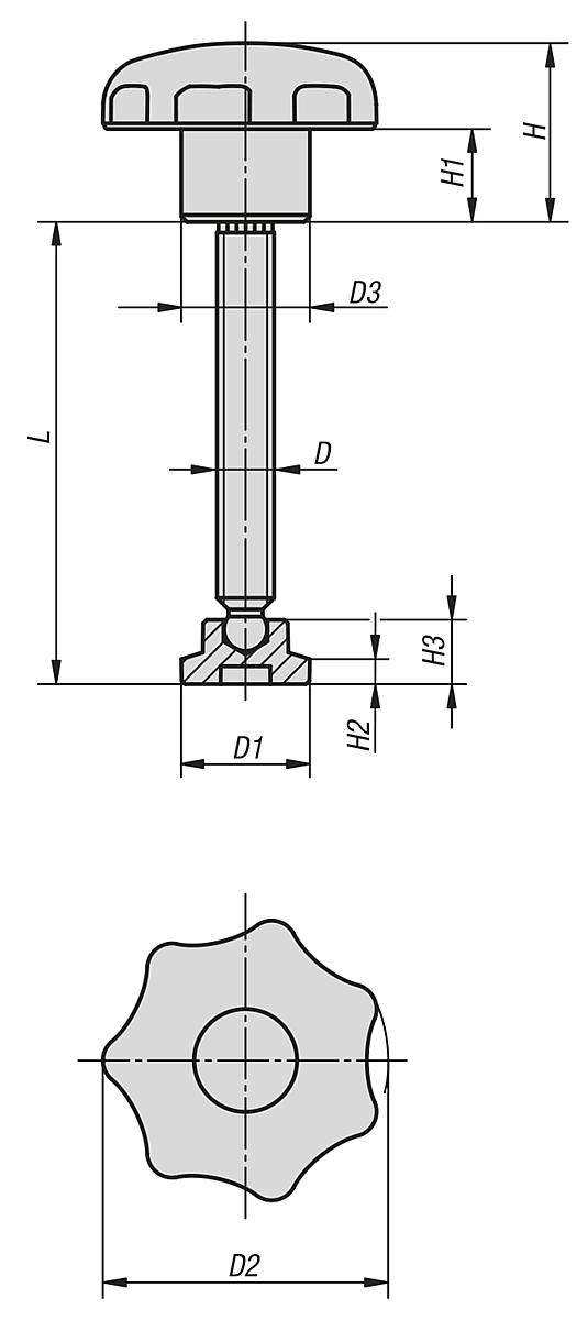 Norelem 07143-06053 DRUCKSPINDEL M6, L=53,8, GEWINDESTIFT  L1= L 3,8 MM - NLM 07143 Druckspindeln - Massblatt