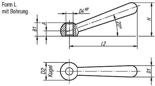 Kipp K0174.106 KEGELGRIFF DIN 99, FORM L, D4=6, L2=48 - KIPP K0174-L Kegelgriffe DIN 99 - Form L