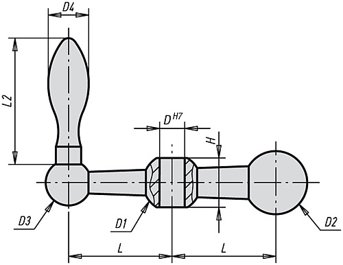 Norelem 06510-110 KUGELKURBEL AUS STAHL, D=10H7, L=41 - Norelem 06510 Kugelkurbeln aus Stahl