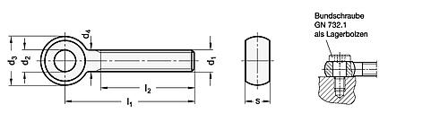 Ganter 1524-M10-100-NI Edelstahl Augenschrauben mit langem Gewinde - GN 1524 Edelstahl Augenschrauben mit langem Gewinde-Skizze