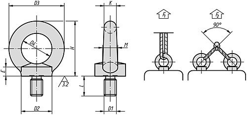Norelem 07680-16 RINGSCHRAUBE FEST DIN 580, D1=M16, STAHL 1.1141 BLANK - Norelem 07680 Ringschrauben aehnlich DIN 580