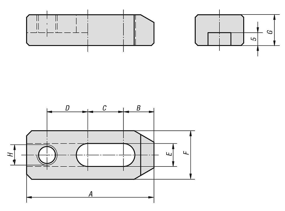 Kipp K0837.12160 VERSCHIEBBARES SPANNEISEN A=160, F=32, G=19, H=M12 - K0837 Spanneisen verschiebbar - Massblatt