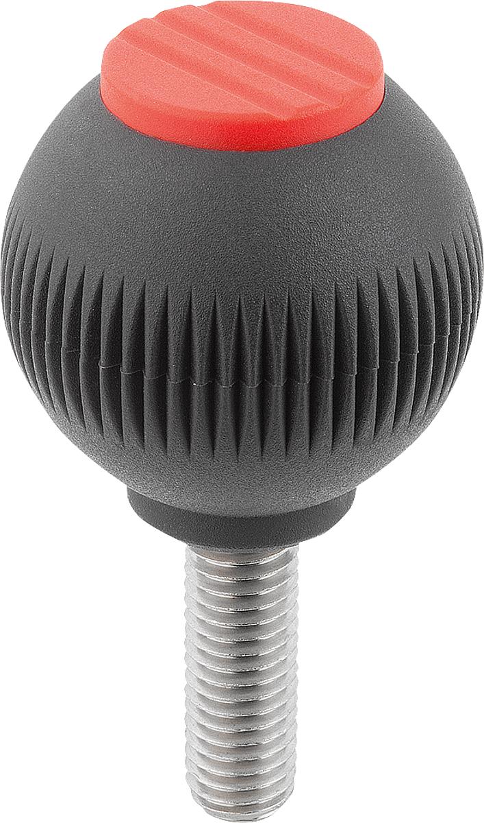 Kipp K0253.04126X20 NOVO.GRIP GRIFFKUGEL GR.4          EDELSTAHL, D=50, M12X20, DECKEL VERKEHRSROT - K0253-04126X20 NOVO GRIP GRIFFKUGEL GR 4 EDELSTAHL - D 50 - M12X20 - DECKEL VERKEHRSROT