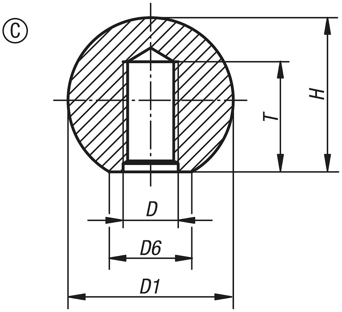 Kipp K0159.14008 KUGELKNOPF D1=40  M8, FORM C, DUROPLAST - Kugelknoepfe DIN 319 erweitert Form C KIPP K0159-C - Massblatt