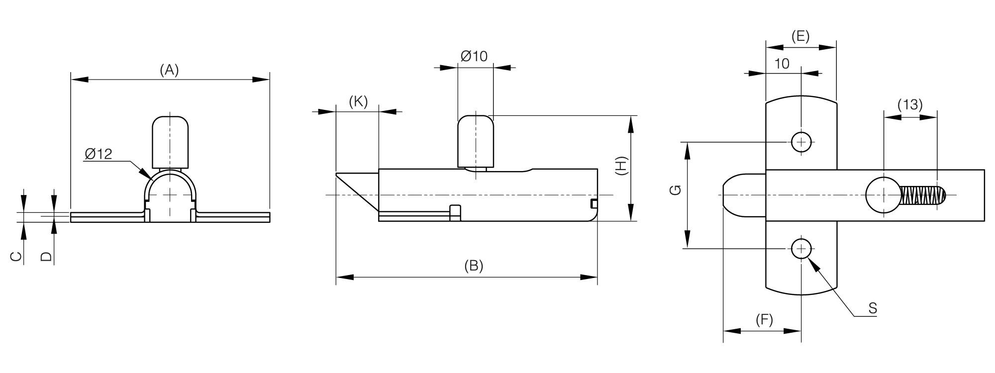 Leschhorn 16-1-4265 Schnappverschlüsse aus Edelstahl - Riegel nach oben, A= 56mm, B= 73,5, G= 30mm - LE 16-1-4265 Schnappverschluesse aus Edelstahl - Riegel nach oben - Skizze