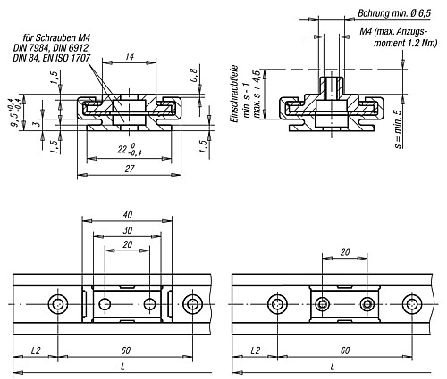 Norelem 21230-2730X3000 FÜHRUNGSSCHIENE DRY LIN® N, L=3000 MM, L2=30 MM - ACHTUNG!! ÜBERLÄNGE, SPEDITION!! - Norelem 21230-FS Miniaturgleitfuehrungen DryLin N Fuehrungsschienen