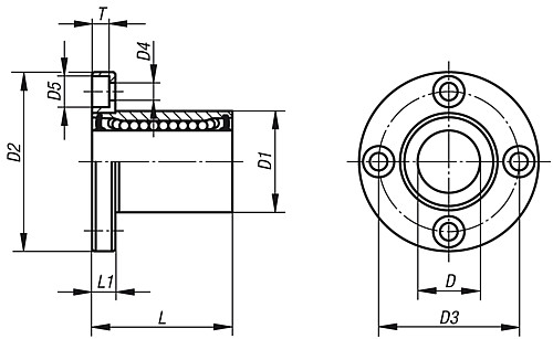 Norelem 21518-1202 LINEARKUGELLAGER D=12, MIT FLANSCH - Norelem 21518 Linearkugellager mit Flansch