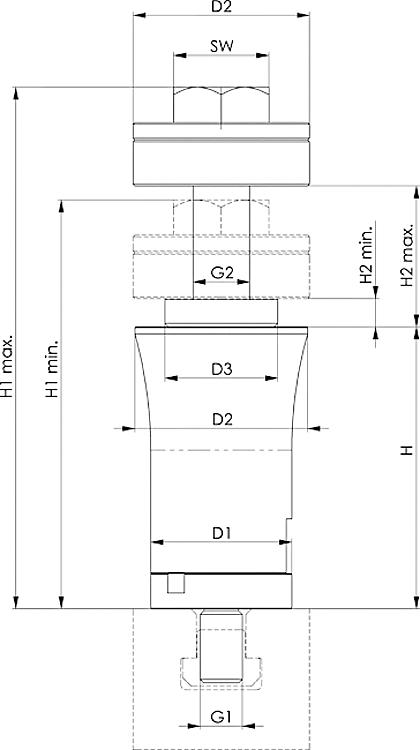 AMF 6417-80 Aufspannbolzen, Größe : 80, Nut: 14, H1 min.  : 116, H1 max.  : 148 - LE 6417 Aufspannbolzen -Skizze