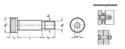 Ganter 7379-10-M8-100-NI EDELSTAHL-PASSSCHRAUBE MIT BUND - ISO 7379 Edelstahl Passschrauben-Skizze