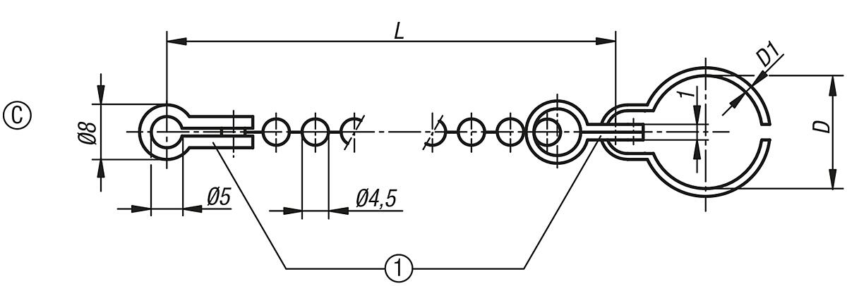 Norelem 96390-09X1000 KUGELKETTE MIT RINGKLAMMER, L = 1000MM - NLM 96390 Kugelketten mit Ringklammer - Massblatt