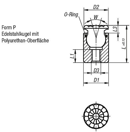 Kipp K0284.604X014 PENDELAUFLAGE FORM P MIT O RING D3=M4, L=14,5 - KIPP K0284-P Pendelauflagen mit O Ring - Form P