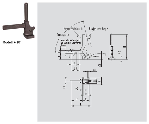 DESTACO 7-59 Vertikal-Exzenterspanner Haltekraft 4450 N, Öffnungswinkel 80° - 95° - 7 Vertikalspanner - Kurvenspanner