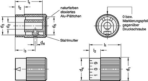 Ganter 626-27-B6-M DREHKNOPF MIT MARKIERUNGSSTRICH - GN 626 Drehknoepfe - Kunststoff-Skizze