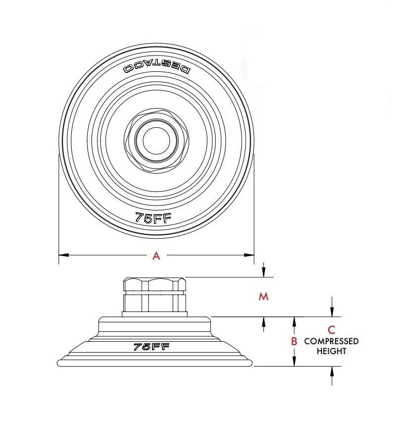 DESTACO VC-50FF-G38-PU55 Runde Flach-Sauger - DESTACO VC-FF Accelerate Runde Flach-Sauger-Skizze