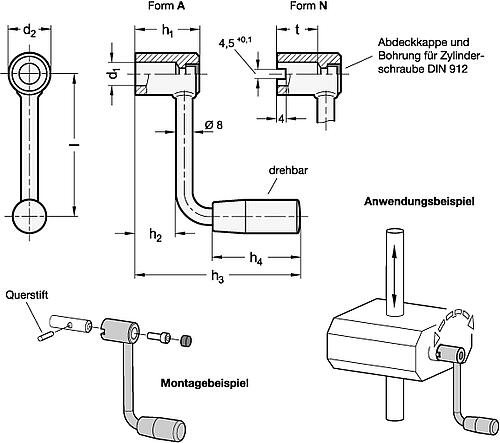 Ganter 369.5-100-B12-A Edelstahl Gerätekurbeln - GN 369-5 Edelstahl Geraetekurbeln-Abbildung