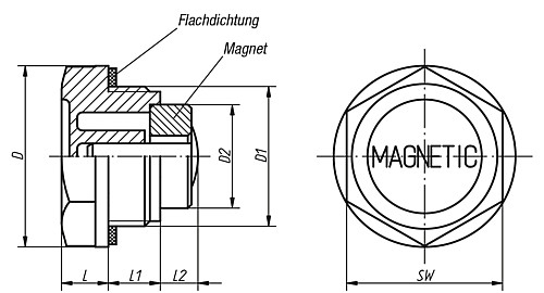 Kipp K0452.20014 KUNSTSTOFFMAGNETSTOPFEN, D=20, D1=G 1/4 - KIPP K0452 Kunststoffmagnetstopfen
